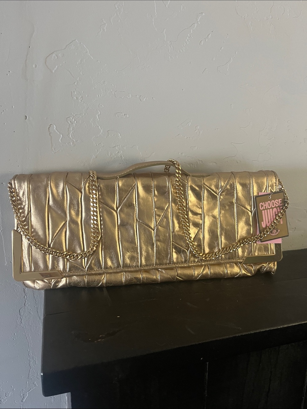Juicy Couture Vintage 80’s Metallic Gold Quilted Chain Clutch with Handle